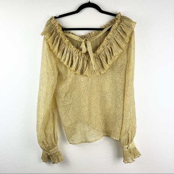 FARROW Sheer Yellow and Purple Ruffle Blouse, Size Medium - Picture 5 of 6